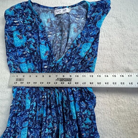 Rujuta Sheth Womens Blue Floral V-Neck Maxi Kaftan Dress M/L Pullover Casual - Picture 7 of 10